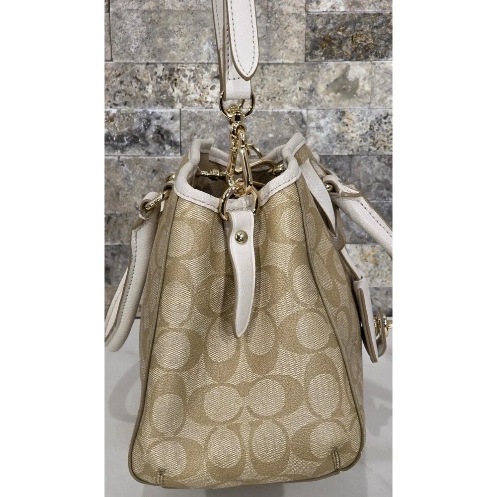 Coach Mini Margot Carryall Khaki Brown Signature C Coated Canvas Purse F34065